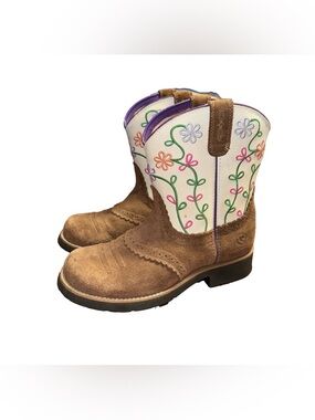 Ariat Fatbaby Boots Girls Size 4.5 Floral Blossom Brown Suede White Western